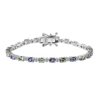 Brazilian Mint Garnet, Multi Gemstone Art Deco Bracelet in Rhodium Over Sterling Silver (6.50 In) (Del. in 10-12 Days) 4.65 ctw