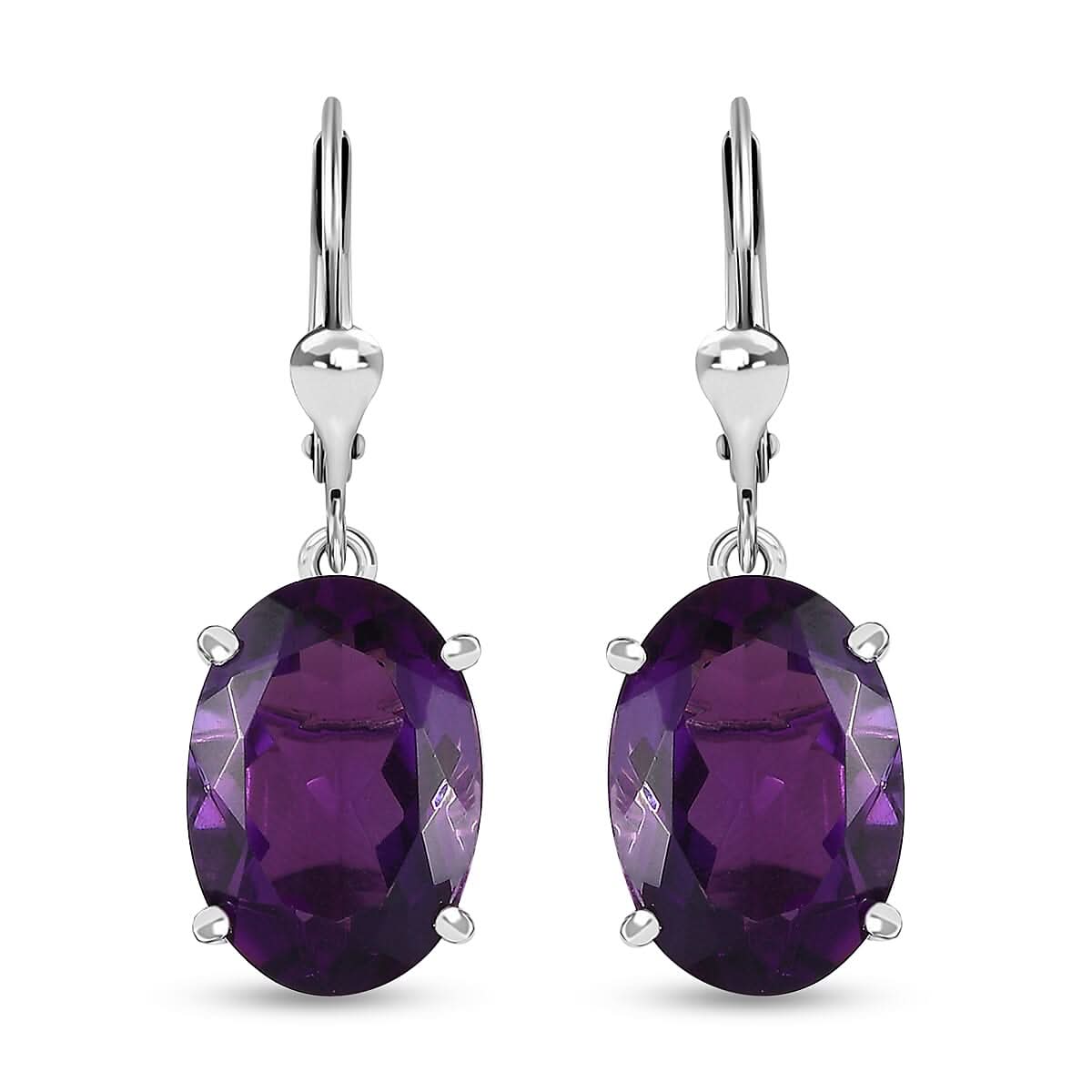 African Amethyst 10.80 ctw Lever Back Earrings in Rhodium Over Sterling Silver