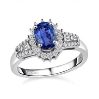 Luxoro 14K White Gold AAA Ceylon Blue Sapphire, Diamond (G-H, I2) (0.40 cts) Sunburst Ring (Size 6.0) 1.30 ctw