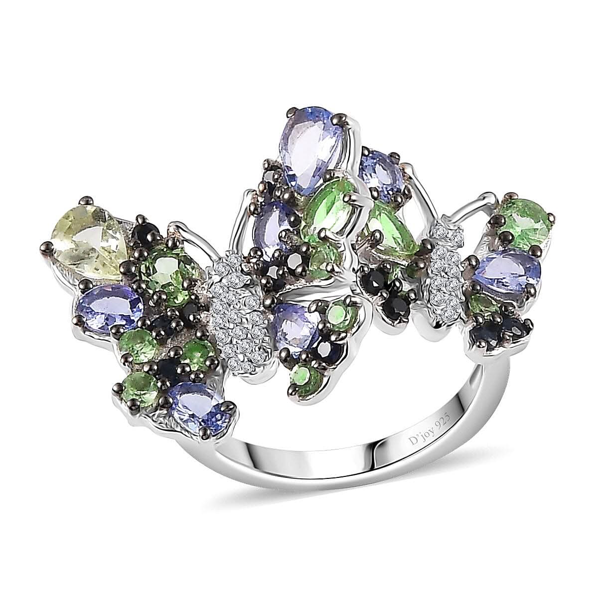 Brazilian Mint Garnet, Multi Gemstone Ring in Rhodium Over Sterling Silver (Size 5.0) 2.85 ctw