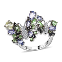 Brazilian Mint Garnet, Multi Gemstone Ring in Rhodium Over Sterling Silver (Size 5.0) 2.85 ctw