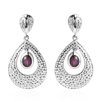 D'Joy Indian Star Ruby Drop Earrings in Rhodium Over Sterling Silver 3.10 ctw