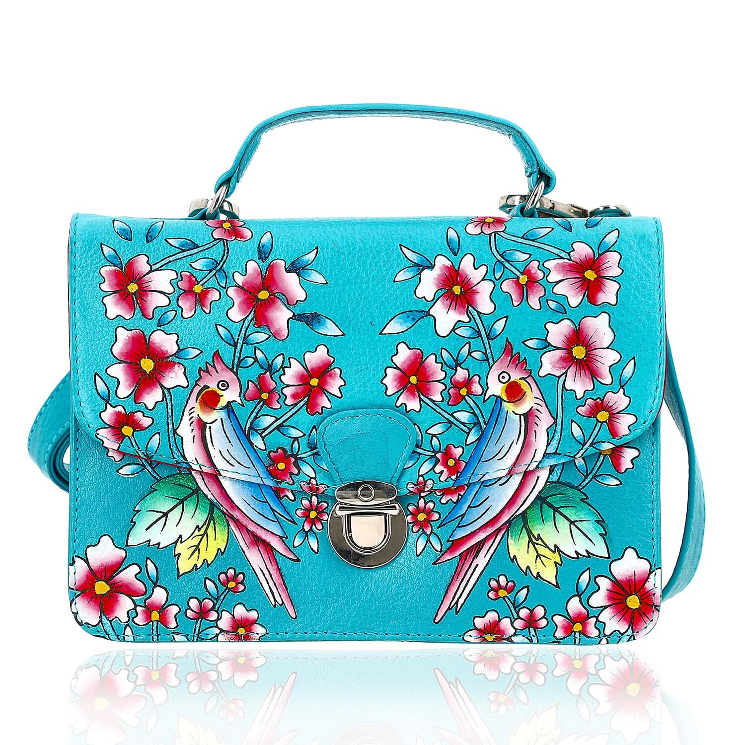 "100% Genuine Leather Handpainted Crossbody/sling bag with detachable adjustable shoulder strap Size- 8.26x 6.29x 3.14 inches Green"
