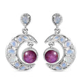 Indian Star Ruby and Multi Gemstone Celestial Earrings in Rhodium Over Sterling Silver 5.50 ctw - Sticky add to cart bar