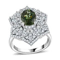 Premium Natural Green Apatite, Moissanite Ring in Rhodium Over Sterling Silver (Size 6.0) 4.10 ctw - Sticky add to cart bar