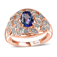 Tanzanite and Uncut Natural Pink Diamond Leaves Ring in 18K Vermeil Rose Gold Over Sterling Silver (Size 7)