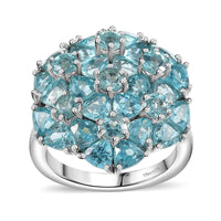 Betroka Blue Apatite Cluster Ring in Rhodium Over Sterling Silver (Size 5.0) 5.25 ctw