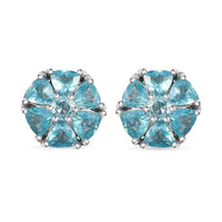 Betroka Blue Apatite 1.75 ctw Flower Stud Earrings in Rhodium Over Sterling Silver