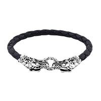 Bali Legacy Dragon Bracelet in Sterling Silver and Leather Cord (6.50 In)