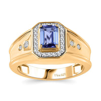 TLV Premium Tanzanite, Moissanite Men's Ring in 18K Vermeil YG Over Sterling Silver (Size 9.0) 1.35 ctw