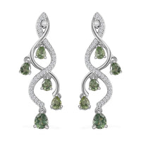 Andranomaro Green Apatite and White Zircon Dropping Vine Earrings in Rhodium Over Sterling Silver 2.50 ctw