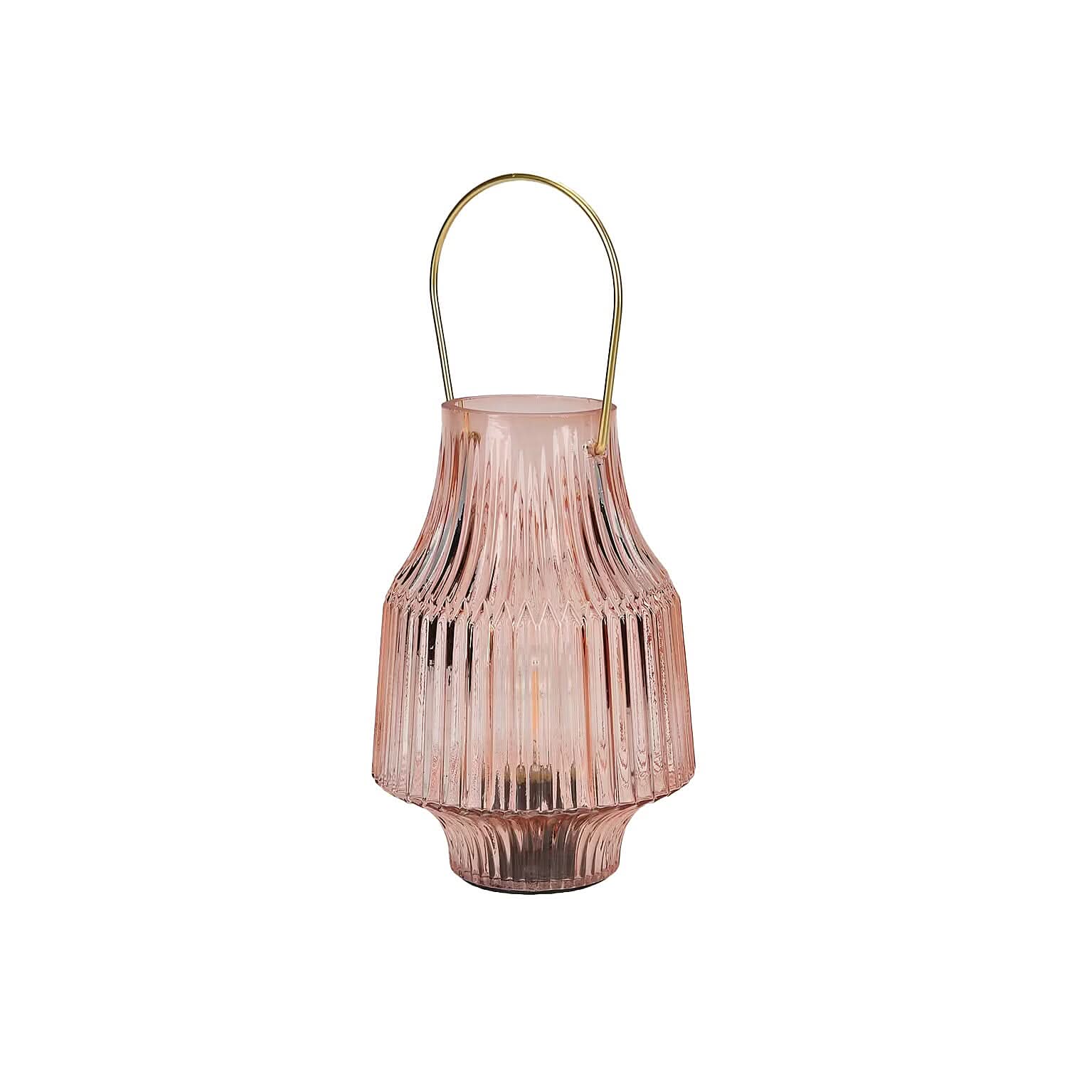Champagne Ribbed Glass Lamp with a Bulb (2xAAA Battery not include)