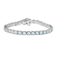 Moon Glow Moonstone, White Zircon Tennis Bracelet in Rhodium Over Sterling Silver (7.25 In) 17.75 ctw