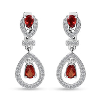 Sanguine Sapphire and White Zircon Drop Earrings in Rhodium Over Sterling Silver 1.30 ctw