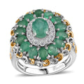 TLV Kagem Zambian Emerald, White Zircon Dahila Floral Ring in 18K Vermeil YG and Rhodium Over Sterling Silver (Size 7.0) 3.00 ctw - Sticky add to cart bar