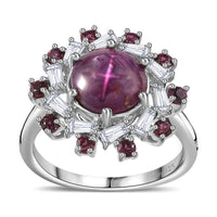 Premium Indian Star Ruby, Multi Gemstone Ring in Rhodium Over Sterling Silver 4.30 ctw