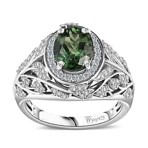 Premium Natural Green Apatite, White Zircon Ring in Rhodium Over Sterling Silver (Size 6.0) 2.50 ctw