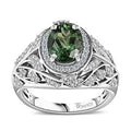 Premium Natural Green Apatite, White Zircon Ring in Rhodium Over Sterling Silver (Size 6.0) 2.50 ctw - Sticky add to cart bar
