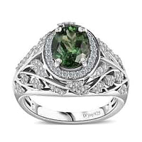 Premium Natural Green Apatite, White Zircon Ring in Rhodium Over Sterling Silver (Size 6.0) 2.50 ctw