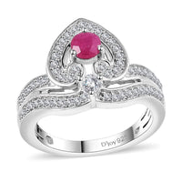 Premium Montepuez Ruby and White Zircon Ring in Rhodium Over Sterling Silver 1.00 ctw
