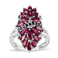 Orissa Rhodolite Garnet, Thai Black Spinel Floral Ring in Rhodium Over Sterling Silver (Size 5.0) 4.65 ctw