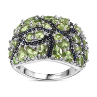Premium Natural Green Apatite, Blue Sapphire Ring in Rhodium Over Sterling Silver (Size 5.0) 5.40 ctw