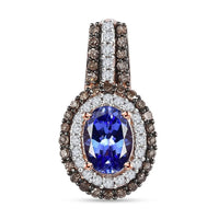 AAA Tanzanite, Natural Champagne and White Diamond Double Halo Pendant in 18K Vermeil Rose Gold Over Sterling Silver 1.40 ctw