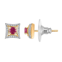 Montepuez Ruby and White Zircon Stud Earrings in 18K Vermeil Yellow Gold Over Sterling Silver 0.75 ctw