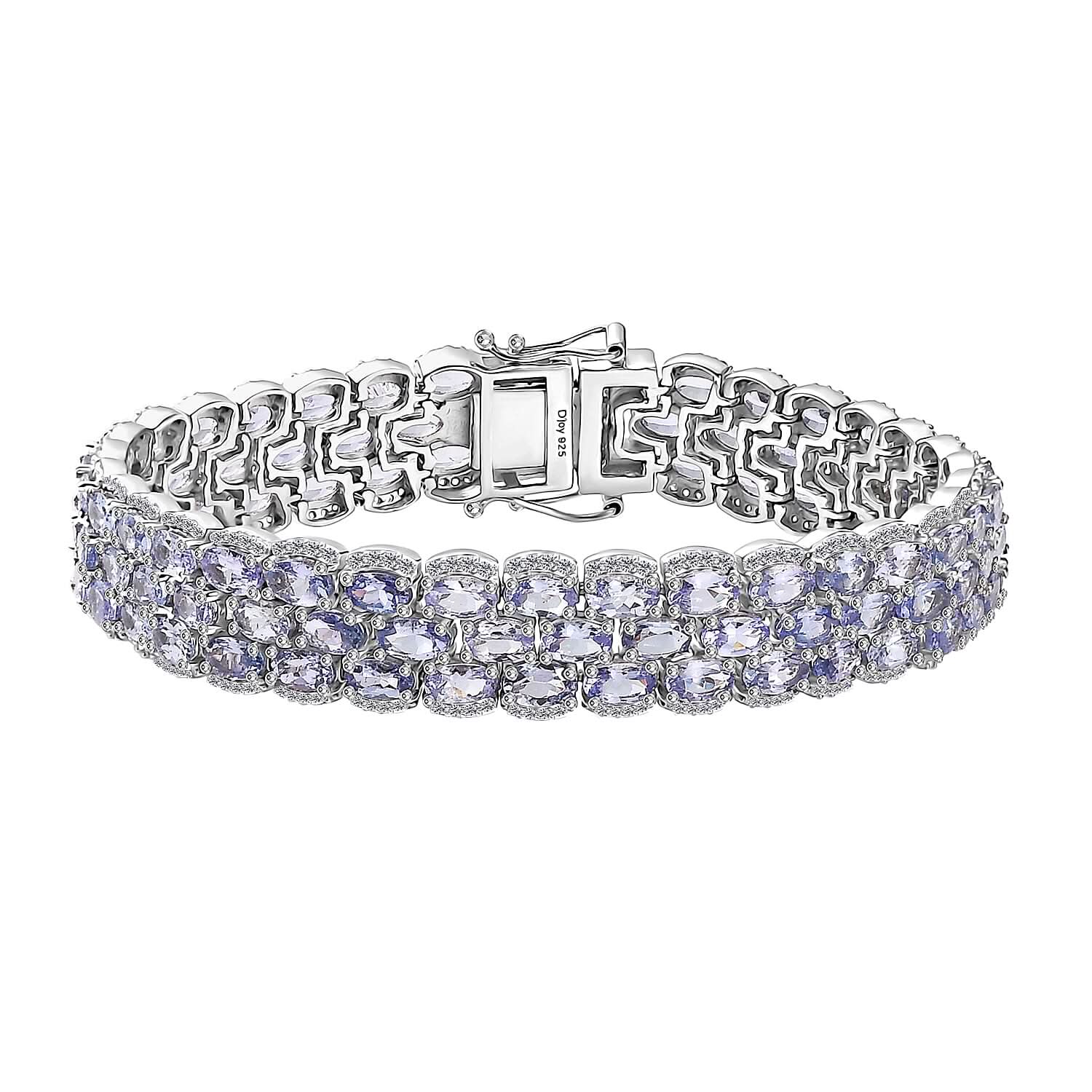 D'Joy Tanzanite and White Zircon 25.50 ctw Forget Me Not Garland Bracelet in Rhodium Over Sterling Silver (7.25 In)