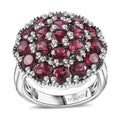 Orissa Rhodolite Garnet, Thai Black Spinel Floral Ring in Rhodium Over Sterling Silver (Size 5.0) 6.10 ctw - Sticky add to cart bar