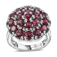 Orissa Rhodolite Garnet, Thai Black Spinel Floral Ring in Rhodium Over Sterling Silver (Size 5.0) 6.10 ctw