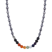 Seven Chakra 10mm Terahertz with Shungite 240.00 ctw Beaded Necklace in Sterling Silver and Silvertone 20 Inches