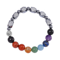 Seven Chakra 10mm Terahertz Fancy-Shaped with Shungite Beaded 110.00 ctw Stretch Bracelet in Silvertone