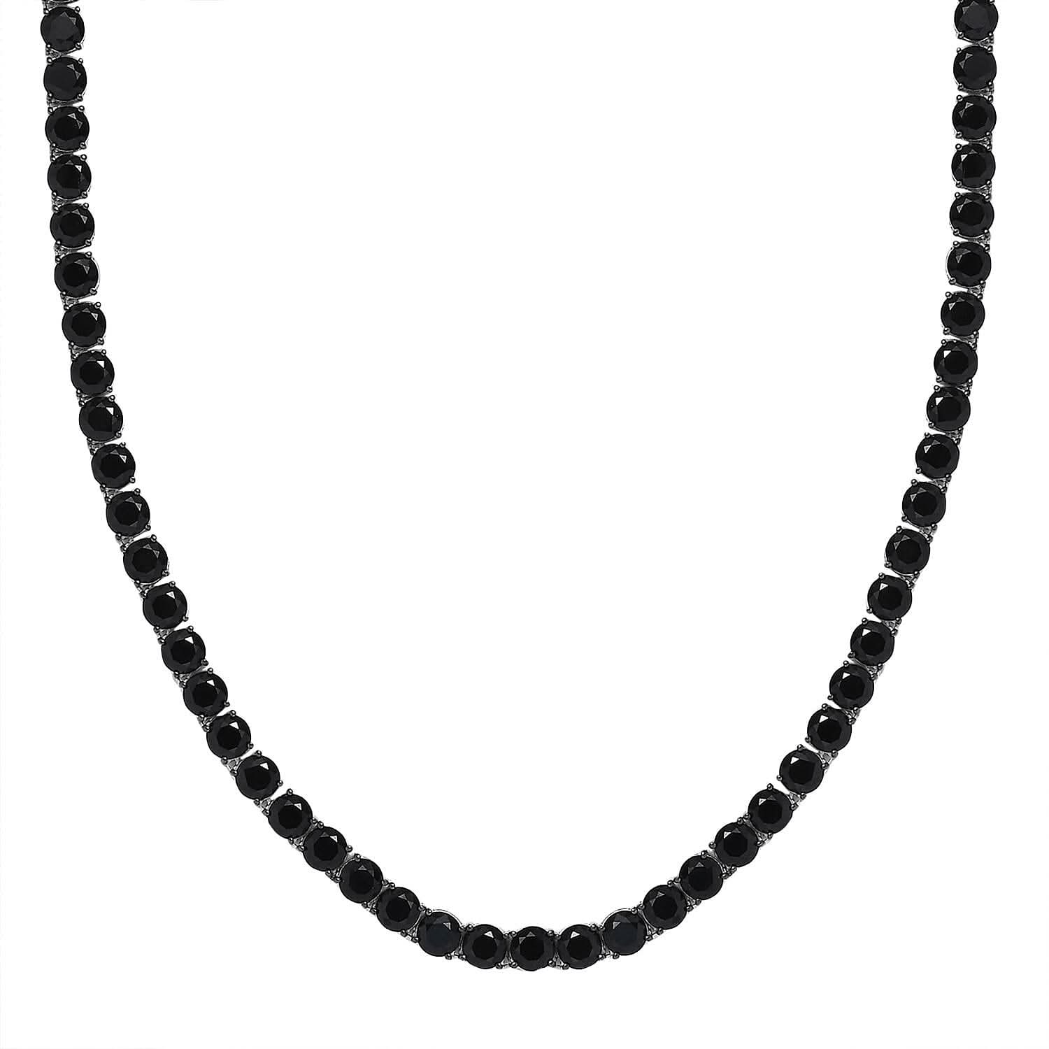 D'Joy Thai Black Spinel Tennis Necklace 18 Inches in Rhodium Over Sterling Silver 49.85 ctw