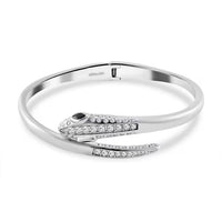 Black Glass, Simulated Diamond Bangle Bracelet in Stainless Steel (8.0 In) 1.00 ctw