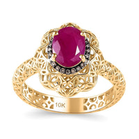 Mirage Collection 10K Yellow Gold Premim Taveta Ruby and Natural Champagne Diamond Ring 1.75 ctw