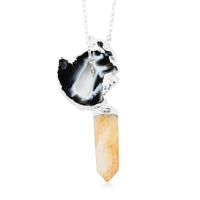 Made in Brazil Agate Occo and Terminated Dark Citrine Pendant Necklace in Silvertone, 30 Inch Necklace, Gift For Her 50.30 ctw