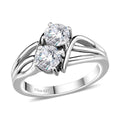 Moissanite (Rnd 5mm) Split Shank Ring in Rhodium Over Sterling Silver (Size 10.0) 0.85 ctw - Sticky add to cart bar