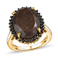 Zawadi Golden Sapphire, Brazilian Smoky Quartz Sunburst Ring in 18K Vermeil YG Over Sterling Silver (Size 10.0) 13.30 ctw - Sticky add to cart bar