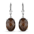 Checkerboard Cut Zawadi Chocolate Sapphire Lever Back Earrings in Rhodium Over Sterling Silver 14.80 ctw - Sticky add to cart bar