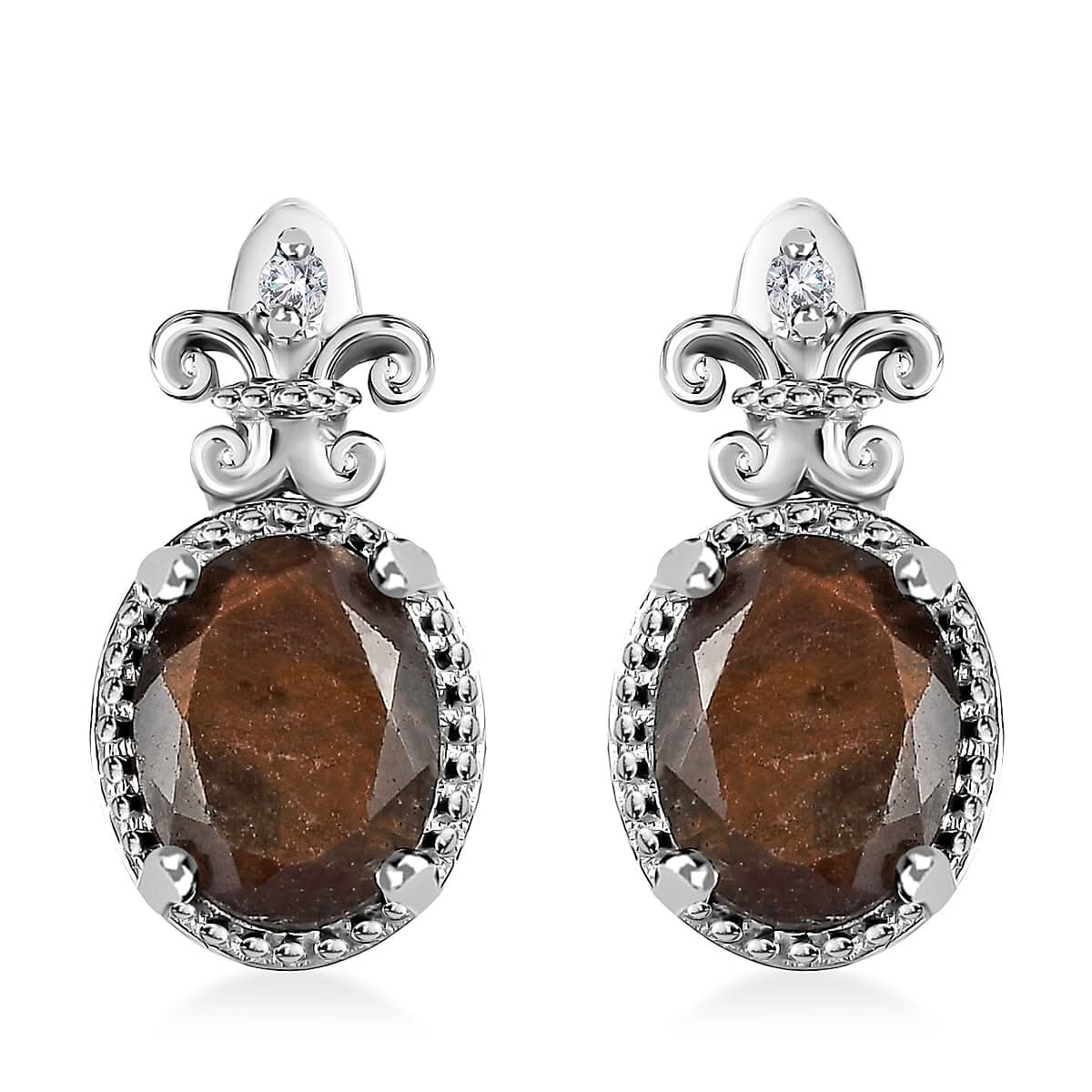 Zawadi Chocolate Sapphire and White Zircon 5.00 ctw Earrings in Rhodium Over Sterling Silver