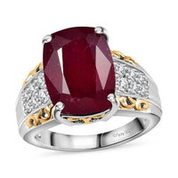 Niassa Ruby (FF) (Ovl 14x10 mm), White Zircon Ring in 18K Vermeil YG and Rhodium Over Sterling Silver (Size 10.0) 9.80 ctw