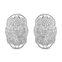 Blue Diamond (IR) Omega Clip Earrings in Platinum Over Sterling Silver 1.50 ctw