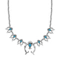 Artisan Crafted Sleeping Beauty Turquoise Squash Blossom Necklace 18-20 Inches in Sterling Silver 4.60 ctw - Sticky add to cart bar