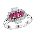 Montepuez Ruby, Moissanite Ring in Rhodium Over Sterling Silver (Size 10.0) 1.15 ctw - Sticky add to cart bar