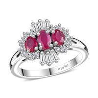 Montepuez Ruby, Moissanite Ring in Rhodium Over Sterling Silver (Size 10.0) 1.15 ctw