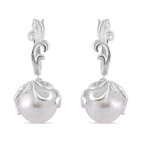 White Shell Pearl Earrings in Silvertone and Stainless Steel