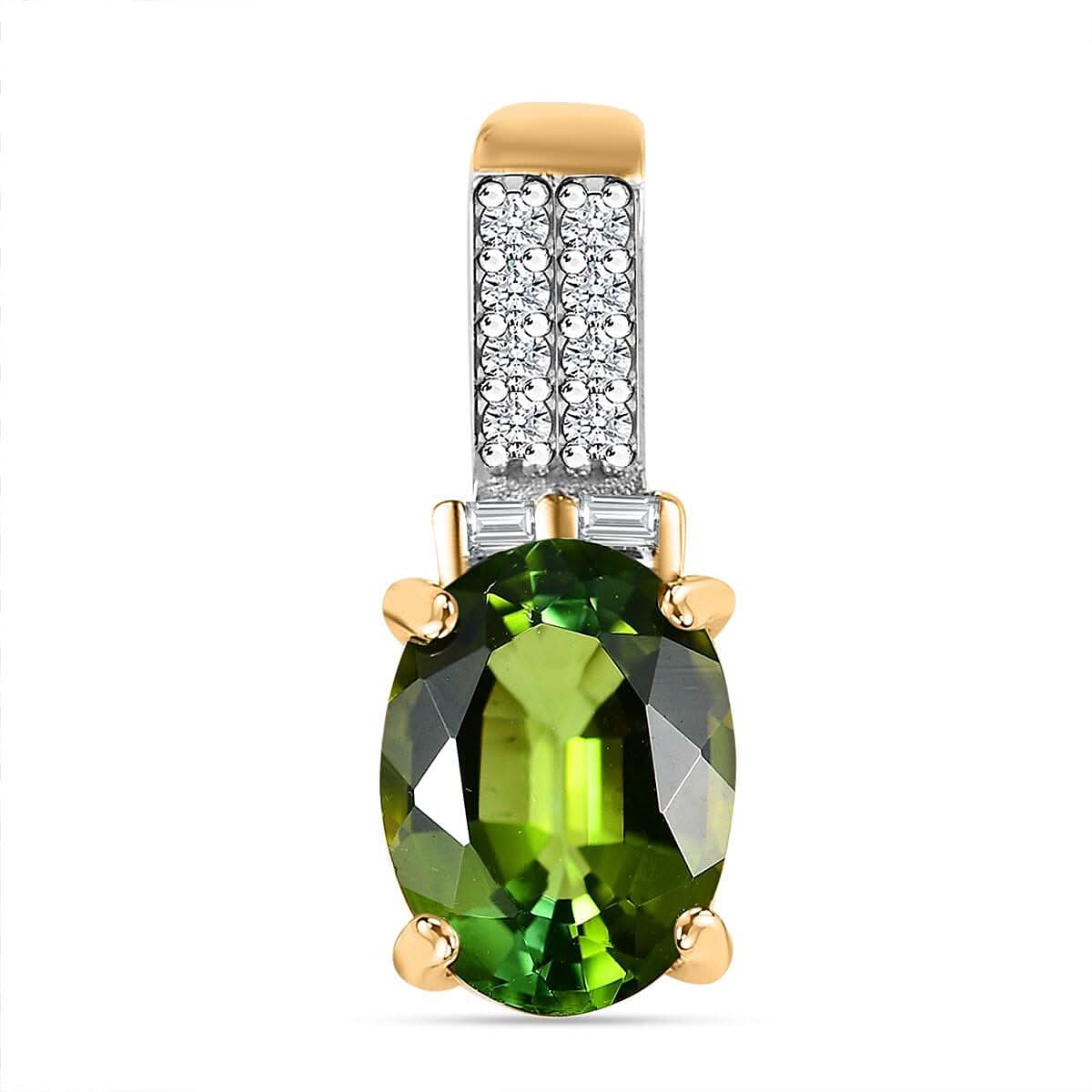Luxoro 14K Green Gold AAA Natural Arikanga Tourmaline and I2 Diamond Pendant without Chain 1.30 ctw
