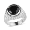 Thai Black Spinel Solitaire Ring in Stainless Steel (Size 10.0) 4.50 ctw - Sticky add to cart bar