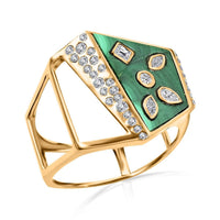 Clarte Geode Collection Malachite and Moissanite Ring in Vermeil YG Over Sterling Silver 3.50 ctw